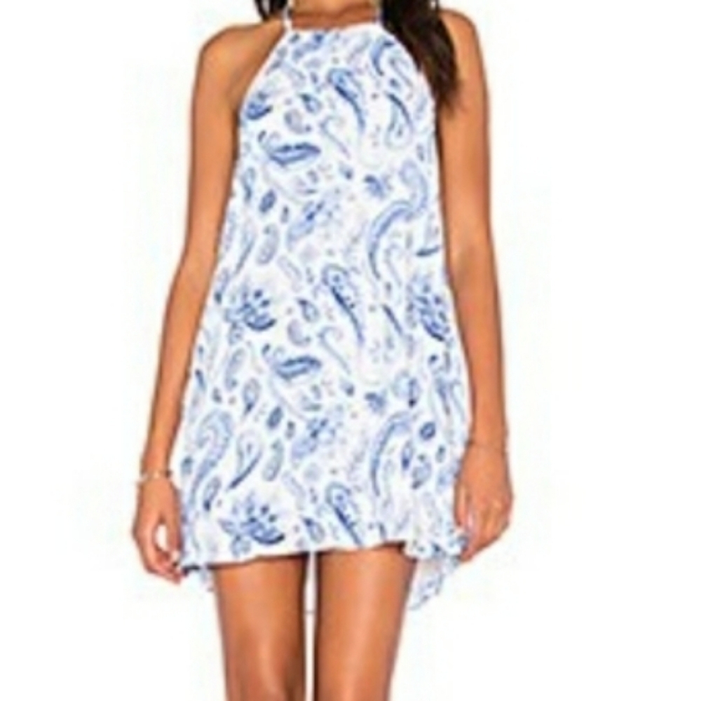 Show Me Your Mumu Blue and White Halter Dress Sz M